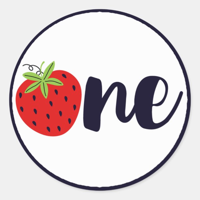 Strawberry ONE Birthday Girl Baby 1st First Party Classic Round Sticker (Front)