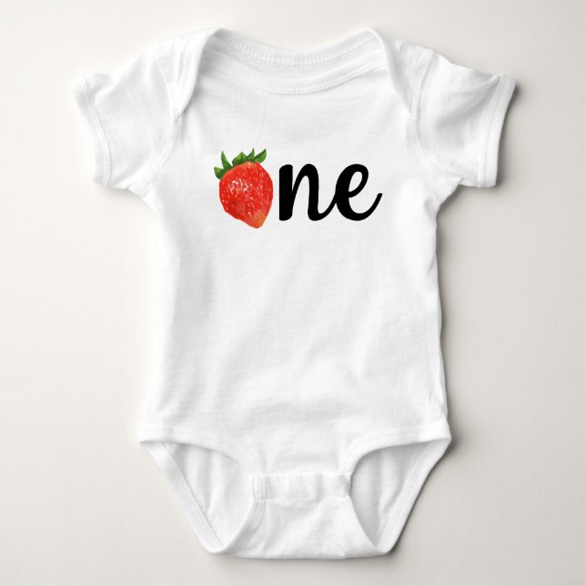 Strawberry One Birthday Girl First Party Baby Bodysuit (Front)