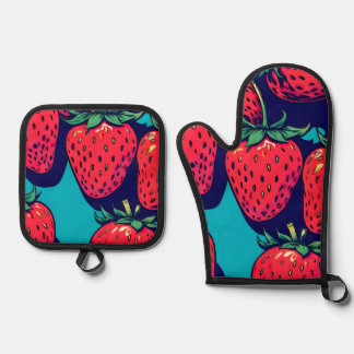 Strawberry oven mits oven mitt & pot holder set