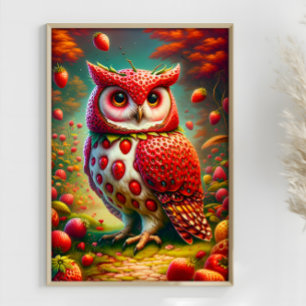 Strawberry Owl Fantasy Surrealistic Owl  Poster