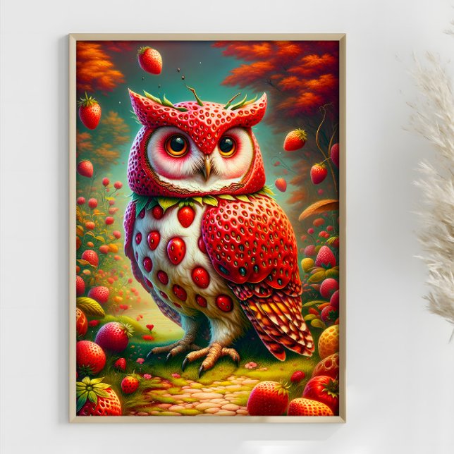 Strawberry Owl Fantasy Surrealistic Owl  Poster (Creator Uploaded)