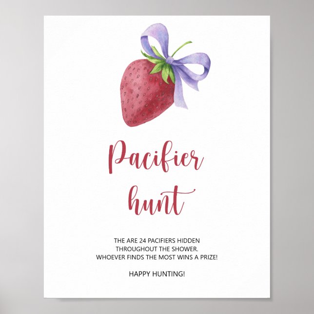 Strawberry - pacifier hunt baby shower game poster (Front)