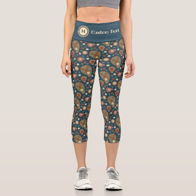 Strawberry Paisley Pattern Capri Leggings (Front)