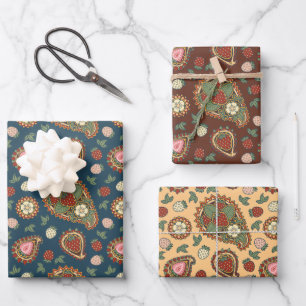 Strawberry Paisley Pattern Wrapping Paper Sheets
