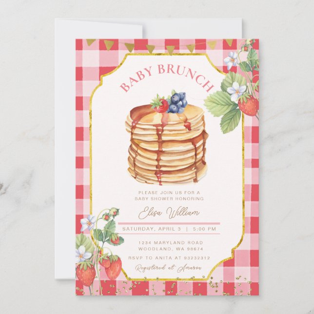 Strawberry Pancake Baby Shower Brunch  Invitation (Front)
