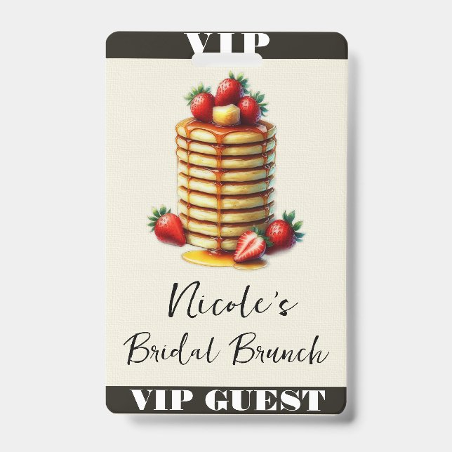 Strawberry Pancakes Stack Bridal Brunch VIP Pass ID Badge (Front)