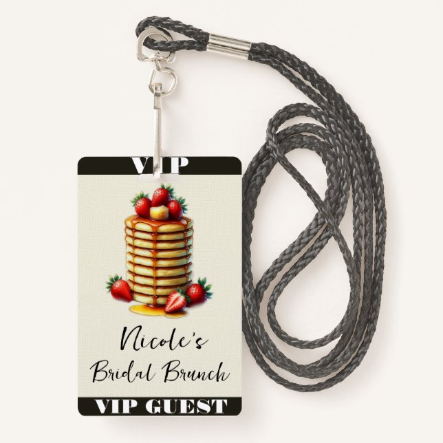 Strawberry Pancakes Stack Bridal Brunch VIP Pass ID Badge (Front with Lanyard)