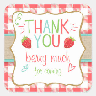Strawberry Party Favour Tags Thank You Sticker
