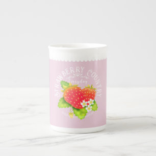 Strawberry Pastel Pink Design. Bone China Mug