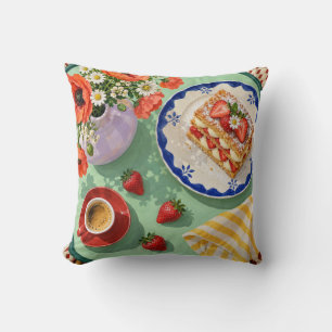 Strawberry Pastry Mint Cafe Breakfast Cushion