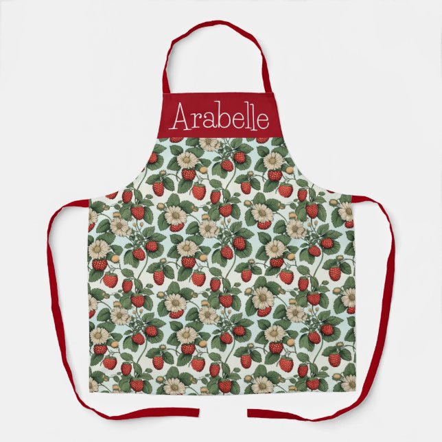 Strawberry Patch Apron with Green Leaves (Front)