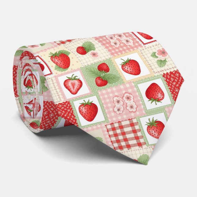 Strawberry Patchwork Picnic (3) Tie (Rolled)