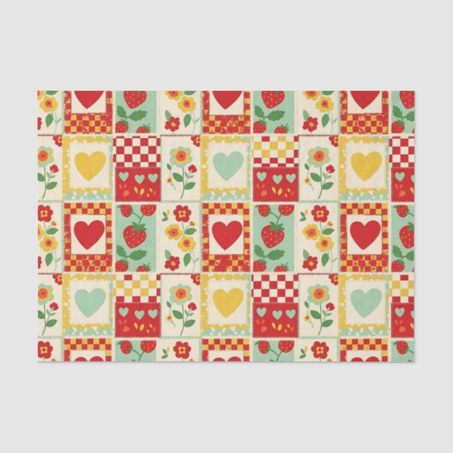 Strawberry Patchwork Picnic Tissue Paper (Front)