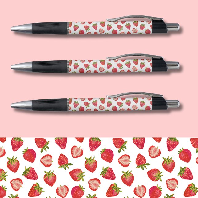 Strawberry pattern (Strawberry pens; perfect for office, school or party favors. Original art illustration.)