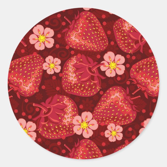 Strawberry Pattern 2 2 Classic Round Sticker (Front)