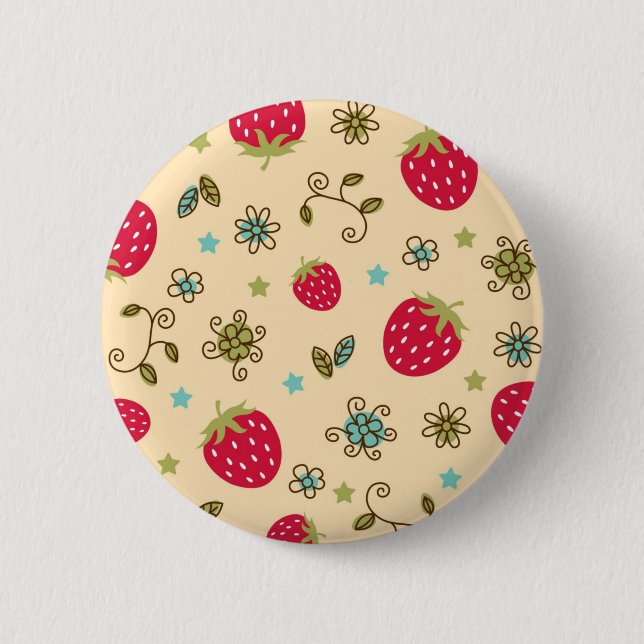 Strawberry pattern 6 cm round badge (Front)