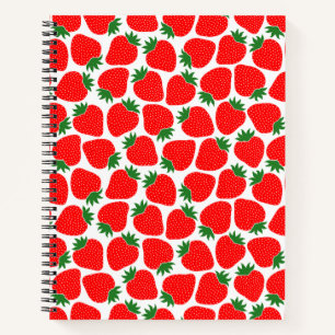 Strawberry Pattern, Aesthetic Festive Red Notebook