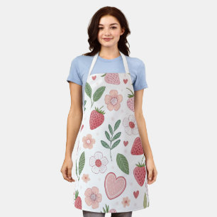 Strawberry Pattern All-Over Print Apron