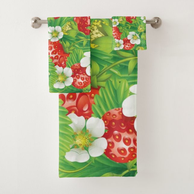 Strawberry pattern bath towel set (Insitu)