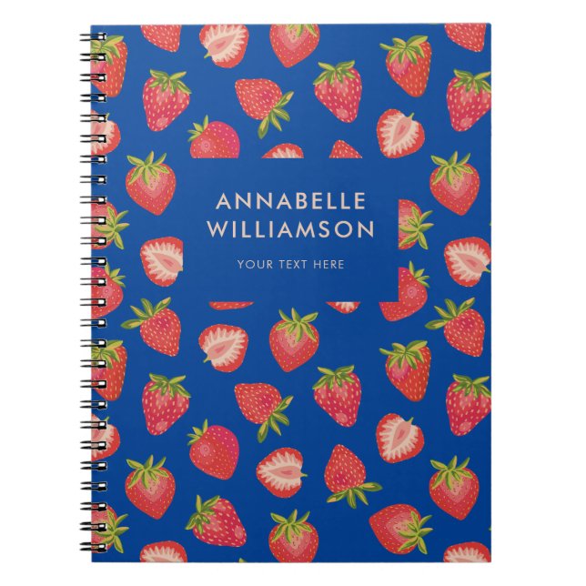 Strawberry Pattern blue Notebook (Front)