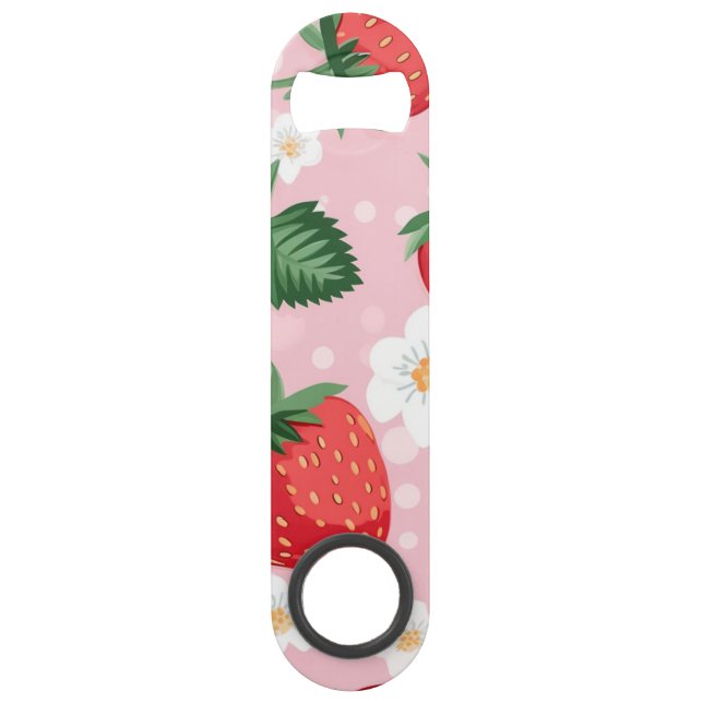 Strawberry Pattern Bottle Opener Keychain (Back)