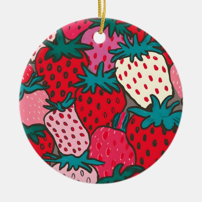 Strawberry Pattern Ceramic Tree Decoration (Front)