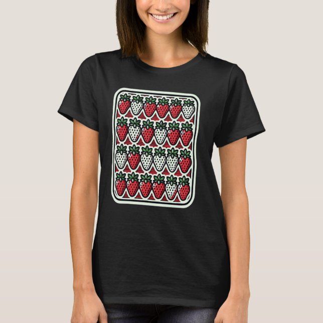 Strawberry Pattern Colourful Retro Pop Art Graphic T-Shirt (Front)