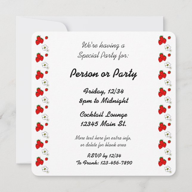 Strawberry Pattern Custom Party Invitation (Back)