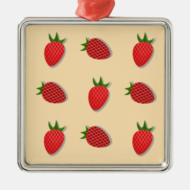 Strawberry pattern for fruit summertime good vibes metal tree decoration (Front)
