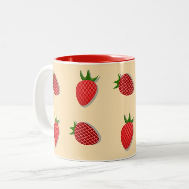 Strawberry pattern for fruit summertime good vibes Two-Tone coffee mug (Front Left)