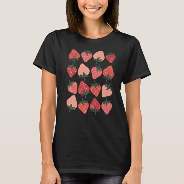 Strawberry Pattern Fruitarian Berry Strawberries F T-Shirt (Front)