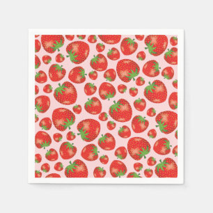 Strawberry Pattern Illustration On Light Pink Napkin