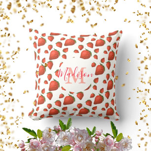 Strawberry Pattern Monogram Initial Name Cushion
