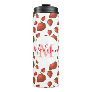 Strawberry Pattern Monogram Initial Name Thermal Tumbler