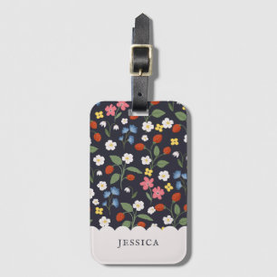 strawberry pattern navy luggage tag