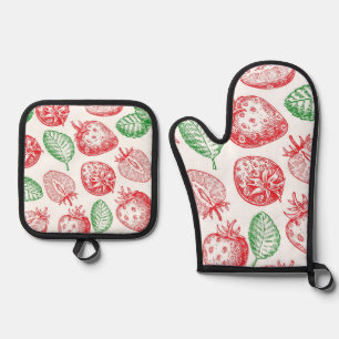 Strawberry pattern oven mitt & pot holder set