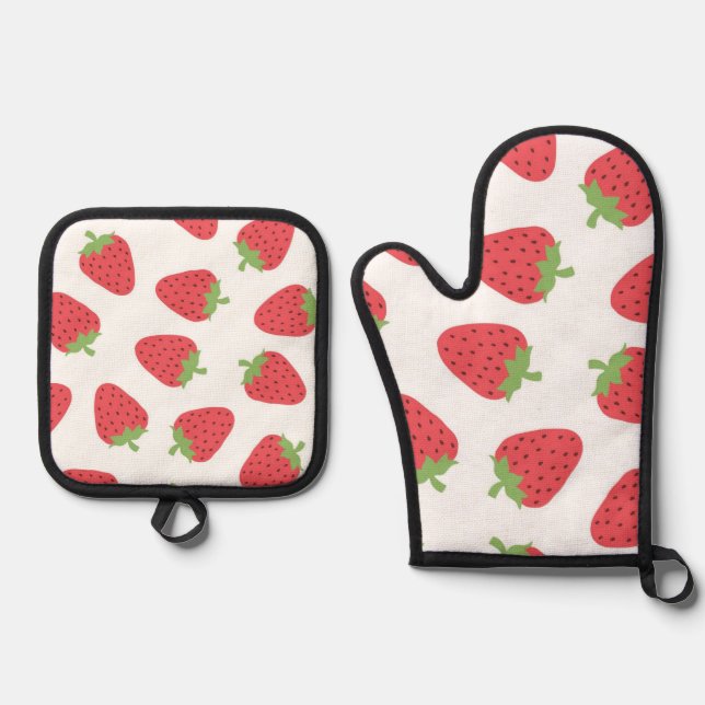 Strawberry pattern oven mitt & pot holder set (Front)