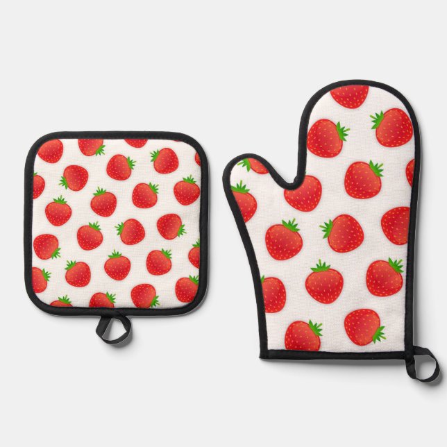 Strawberry pattern oven mitt & pot holder set (Front)