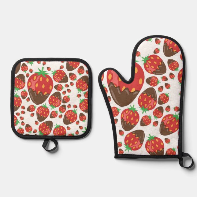 Strawberry pattern oven mitt & pot holder set (Front)