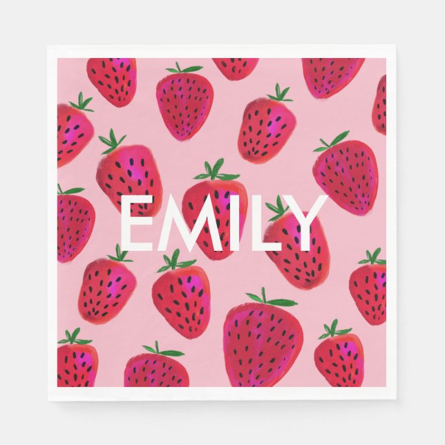 Strawberry Pattern Personalised Napkins (Front)
