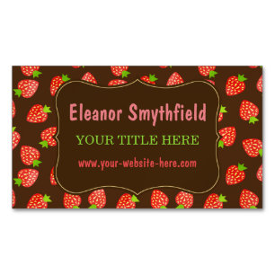 Strawberry Pattern Pretty Fruit Market or Bakery Magnetic Business Card