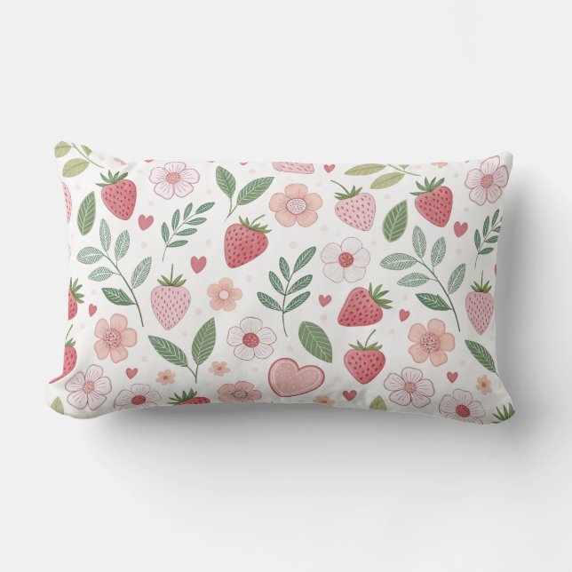 Strawberry Pattern Rectangular Throw Pillow (Front)