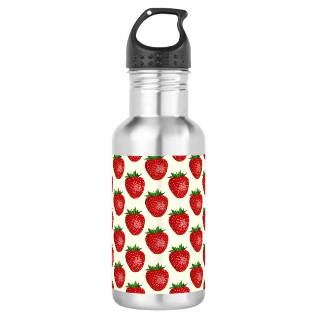 Strawberry Pattern, Red Strawberries, Fruit, Leaf 532 Ml Water Bottle (Front)