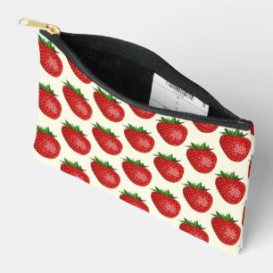 Strawberry Pattern, Red Strawberries, Fruit, Leaf Accessory Pouch