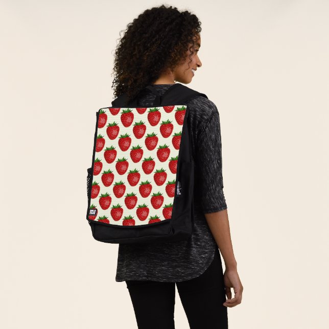 Strawberry Pattern, Red Strawberries, Fruit, Leaf Backpack (Worn)