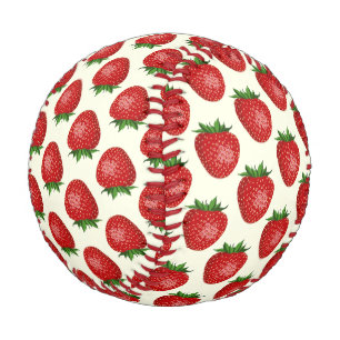 Strawberry Pattern, Red Strawberries, Fruit, Leaf Baseball