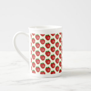 Strawberry Pattern, Red Strawberries, Fruit, Leaf Bone China Mug