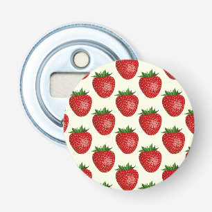 Strawberry Pattern, Red Strawberries, Fruit, Leaf Bottle Opener