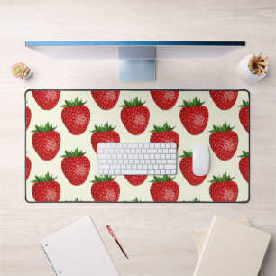 Strawberry Pattern, Red Strawberries, Fruit, Leaf Desk Mat
