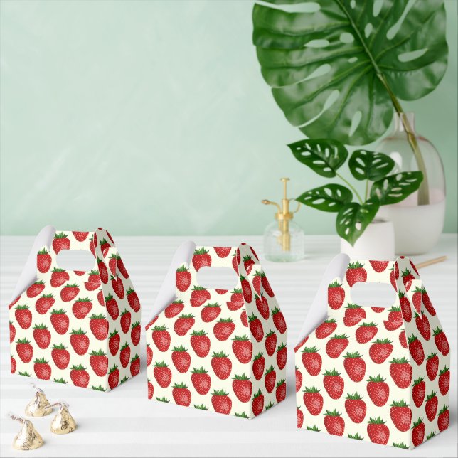 Strawberry Pattern, Red Strawberries, Fruit, Leaf Favour Box (Multiple)